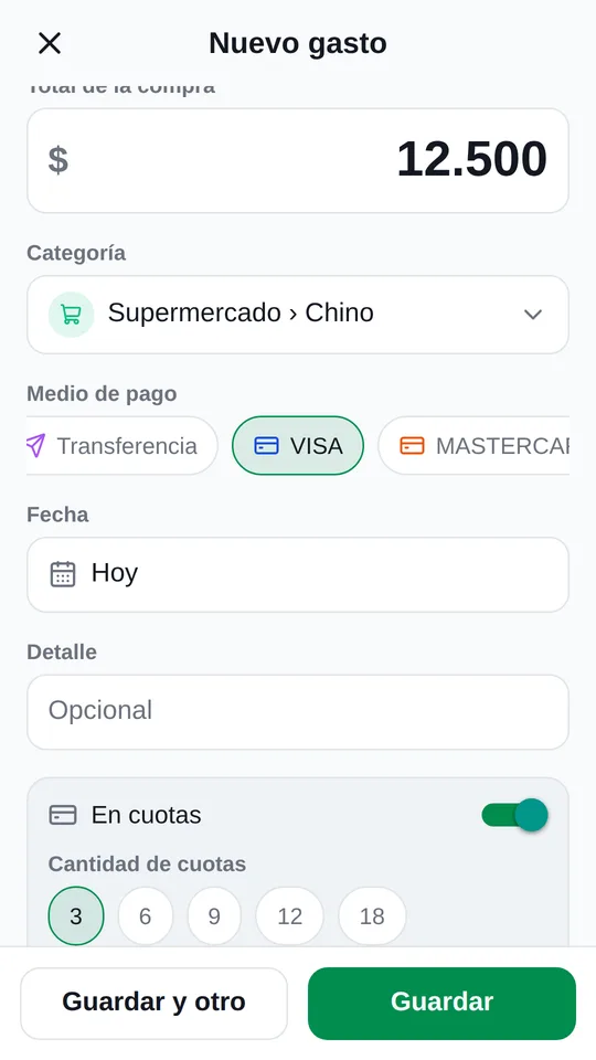 Cargar un gasto en el celular