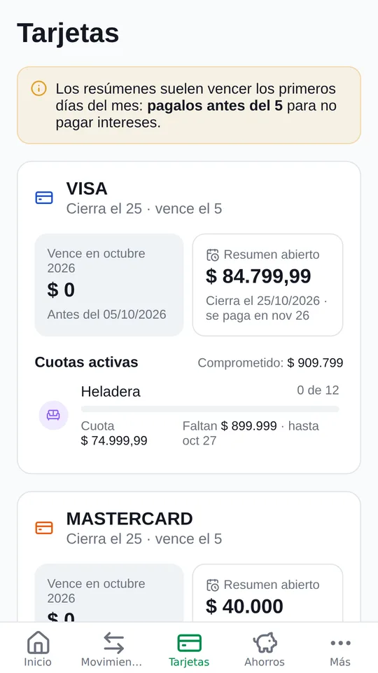 Tarjetas en el celular